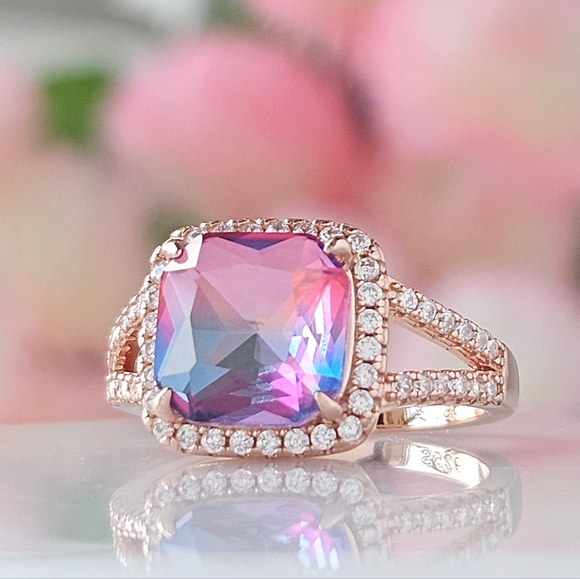 Rose Gold Ring, pink and blue tourmarine gemstone, 925 Sterling Silver - Picture 4 of 4